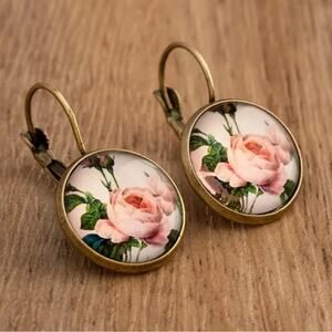 Bronze Floral Peony Drop Earrings